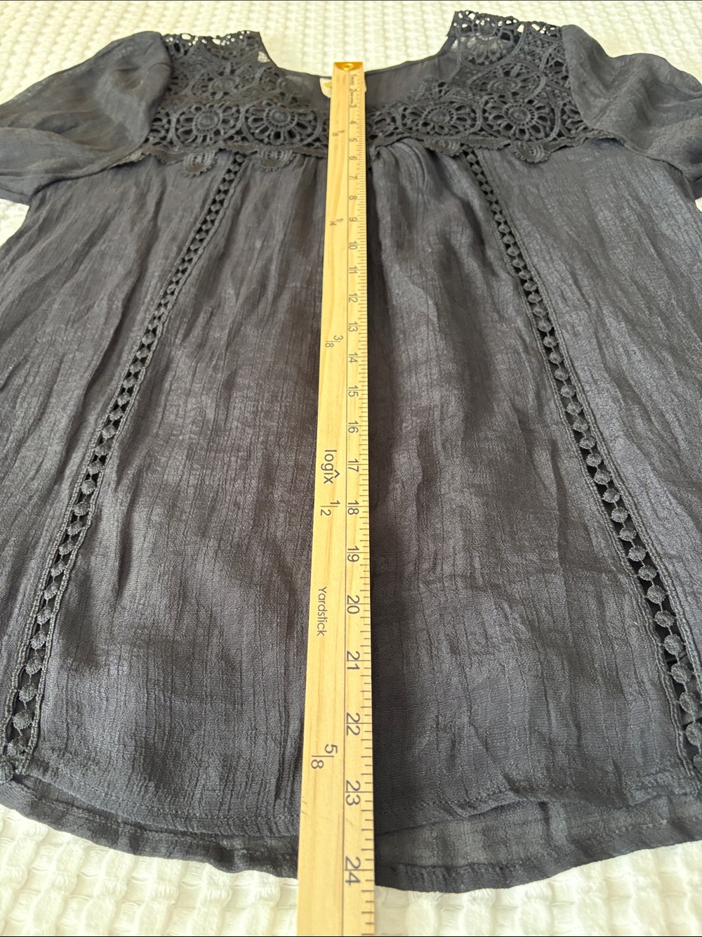 fig and flower Black Lace Yoke Peasant Bohemian Flowy Goth Blouse SZ S - Picture 6 of 7